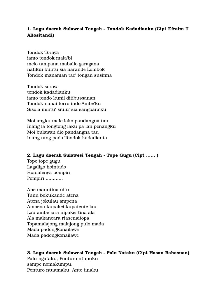Lirik Lagu Sulteng