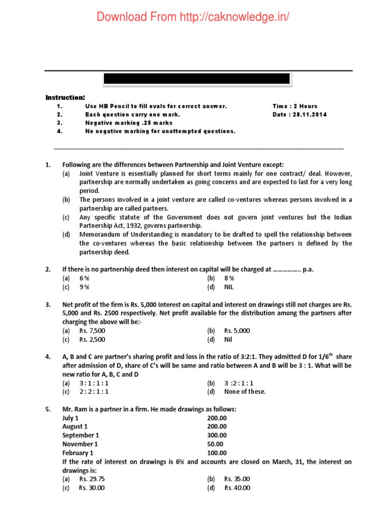CPT Mock Test Paper Dec 2014 Part A English 28112014 Partnership