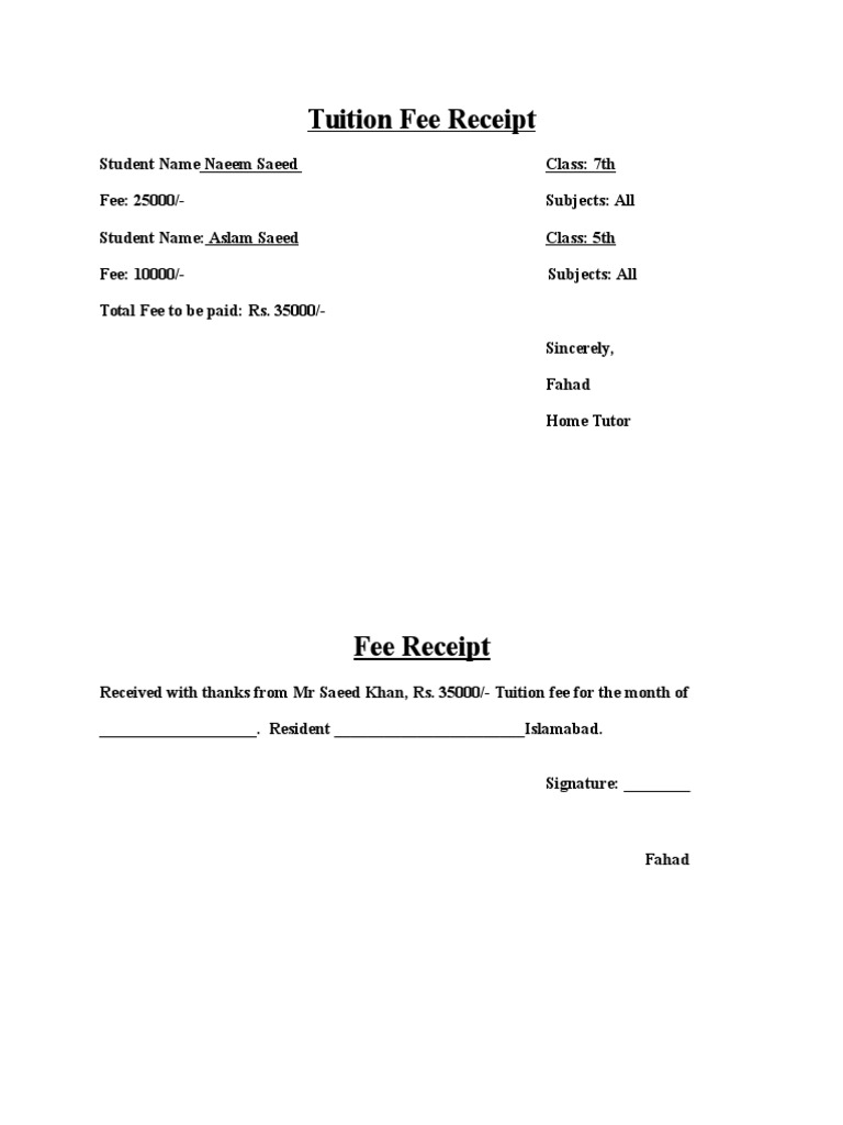 Tuition Fee Receipt
