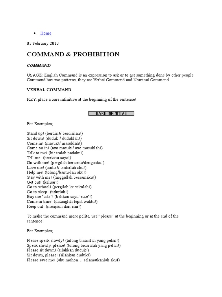 Command & Prohibition | PDF | Adverb | Preposition And Postposition