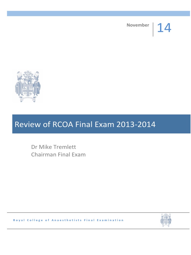 RCOA Final Exam Results 2013-2014 | PDF | Anesthesiologist | Test ...