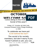 October Welcome Social: Come Along To The First Society Social of The Year!!