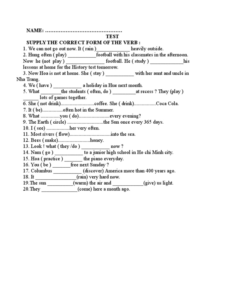 Supply The Correct Form of The Verb PDF