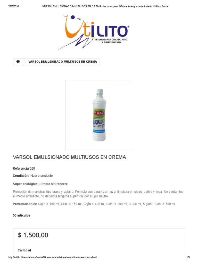 VARSOL EMULSIONADO MULTIUSOS en CREMA - Insumos para Oficina, Aseo y ...