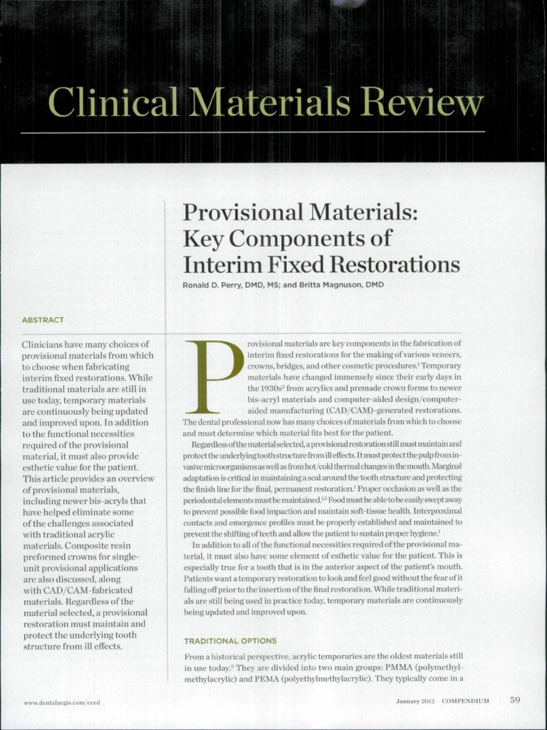 Provisional Materials Dental Composite Poly(Methyl Methacrylate)
