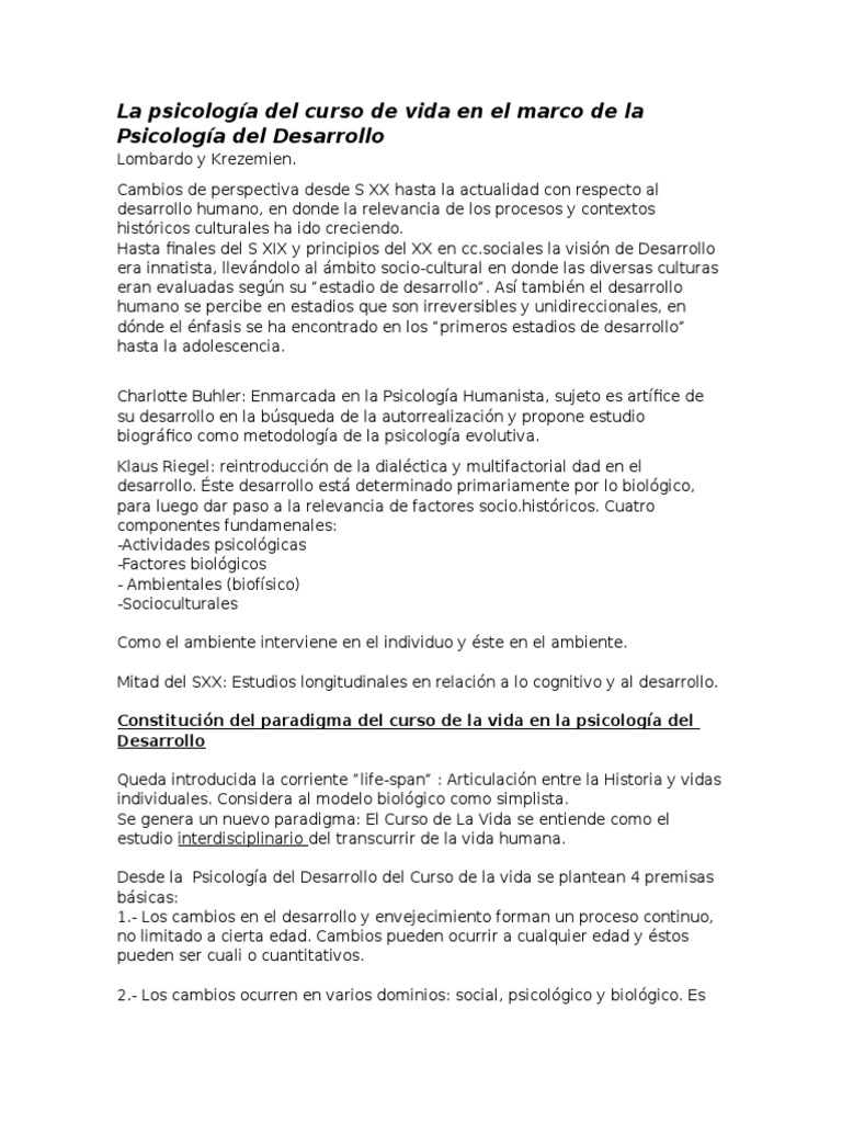 Psicología del Curso de Vida y Desarrollo | PDF | Historia