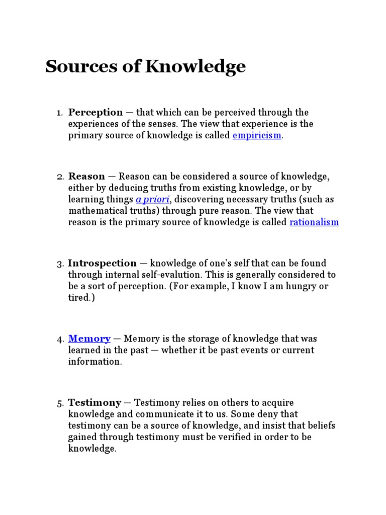 Sources of Knowledge