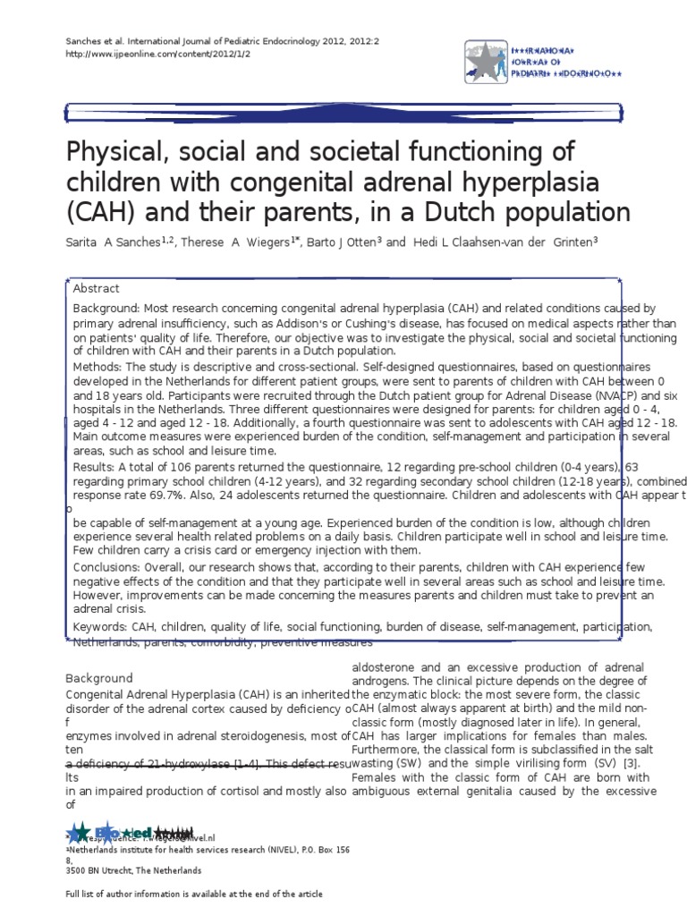 Physical, Social and Societal Functioning of Children With Congenital ...