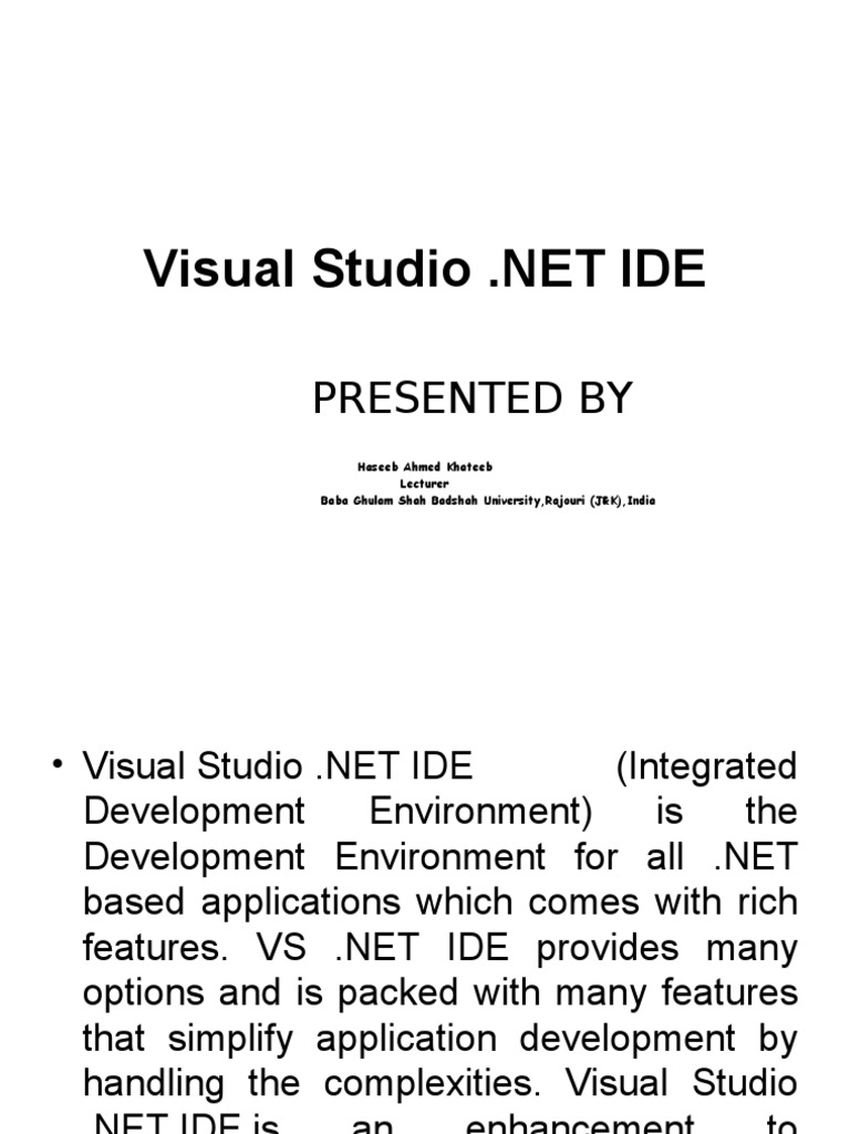 Visual Studio .NET IDE Overview | PDF | Microsoft Visual Studio ...
