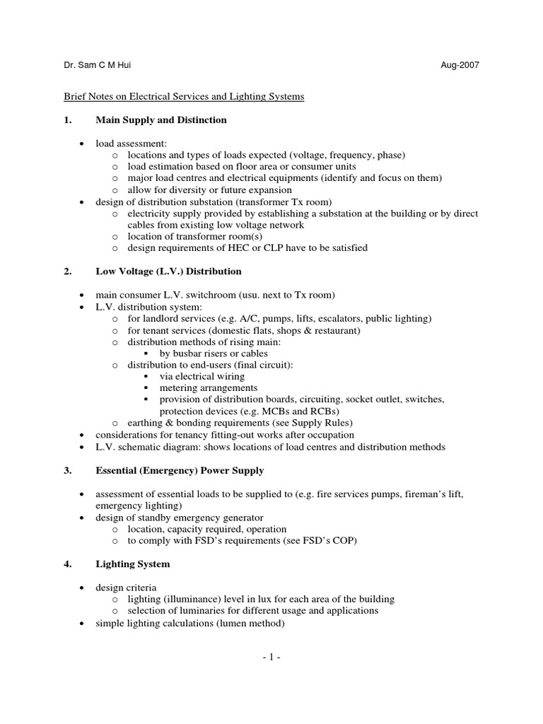 Electrical and Lighting System Design (HKU) PDF Electric Power