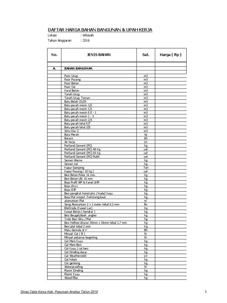 Bab Xiii Daftar Harga Bahan Alat Upah