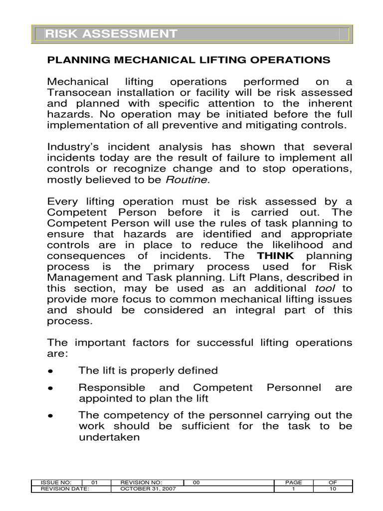 07 Lifting Handbook Risk Assessment and Lift Plan Crane (Machine