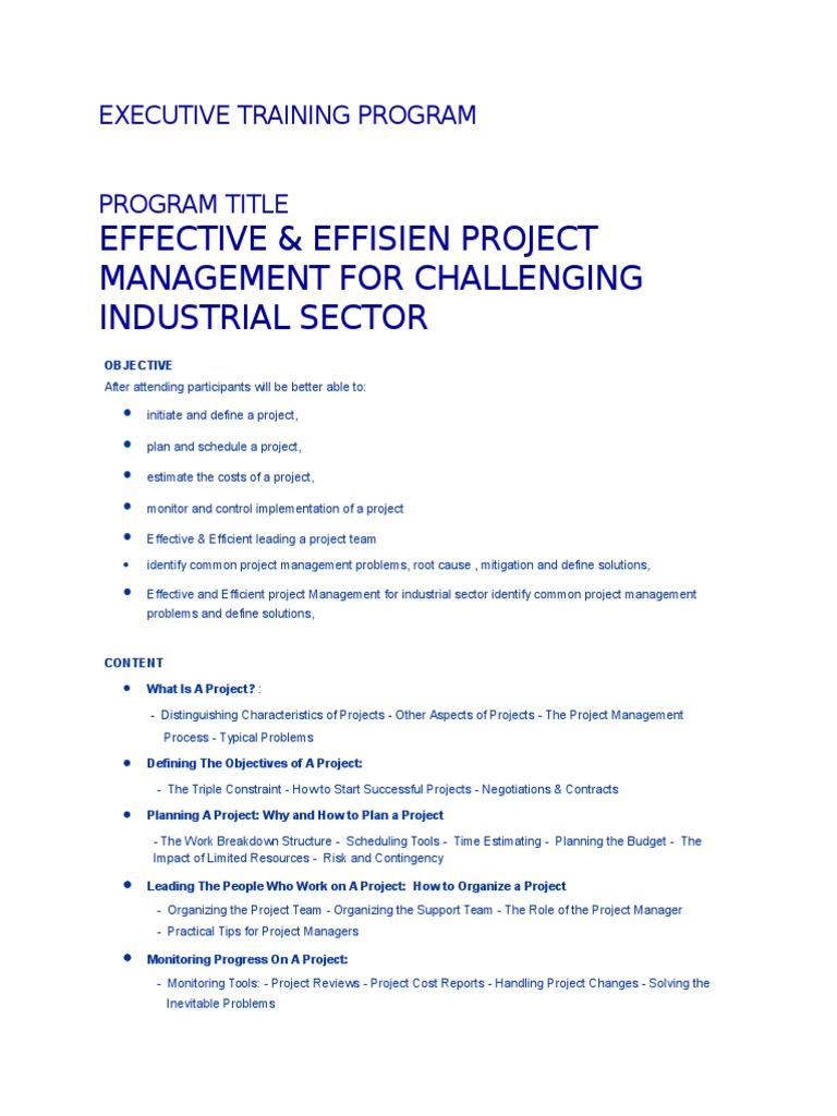 Project Management Training for Industry | PDF