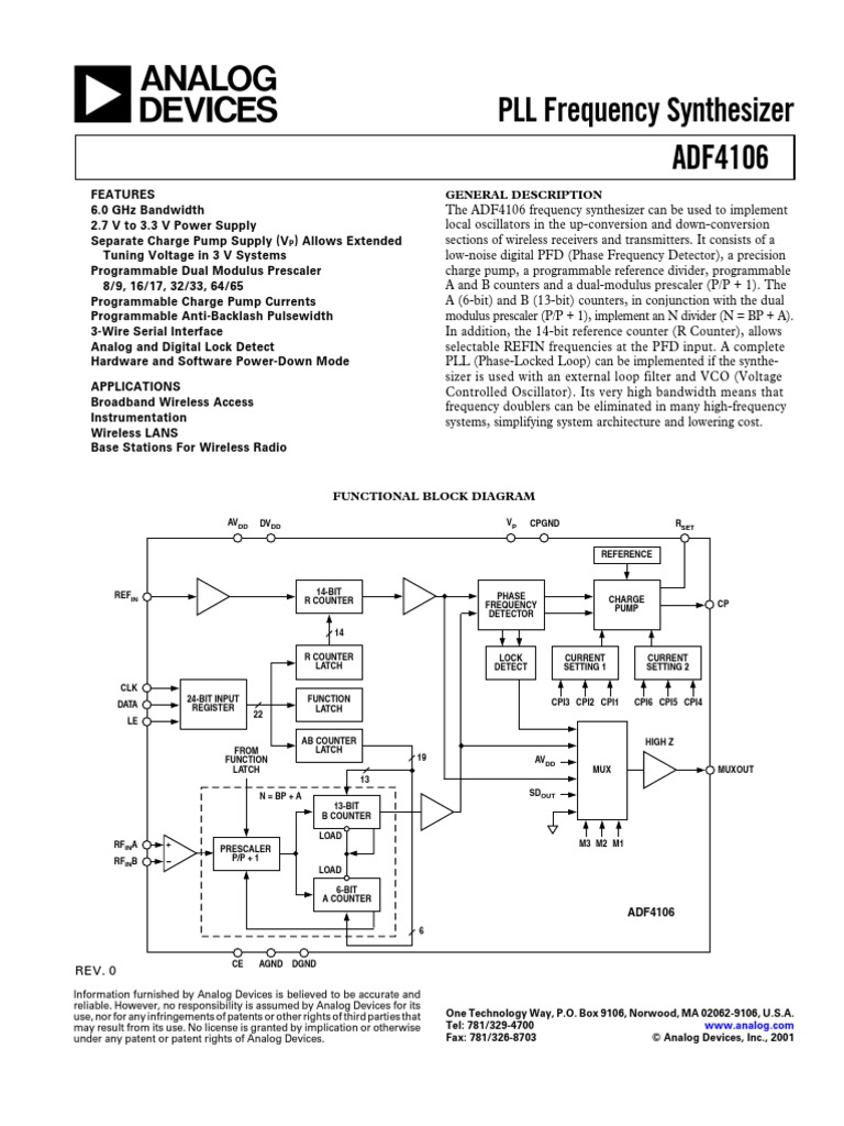 ADF4106 PLL Frequency Synthesizer: DD DD P SET | PDF | Electrostatic ...