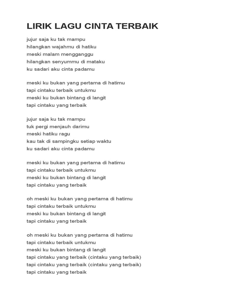 Lirik Lagu Cinta Terbaik | PDF