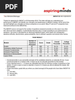 Your Result Number of Questions Attempted Score Grade Overall Percentile College Percentile