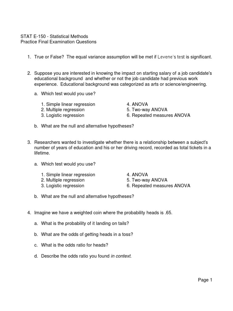 S13 Statistical Methods Practice Test | PDF | Analysis Of Variance | P ...