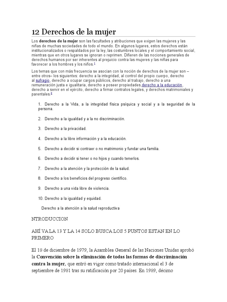 12 Derechos Fundamentales de la Mujer | PDF | Derechos de las mujeres ...