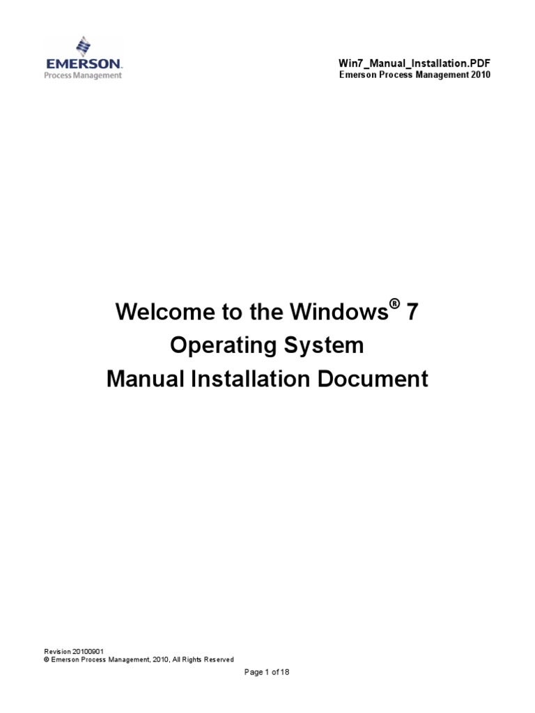 Welcome To The Windows 7 Operating System Manual Installation Document ...