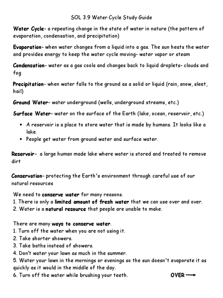 Water Cycle Study Guide PDF