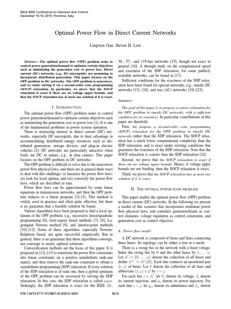 Optimal Power Flow in Direct Current Networks2 | PDF | Mathematical ...