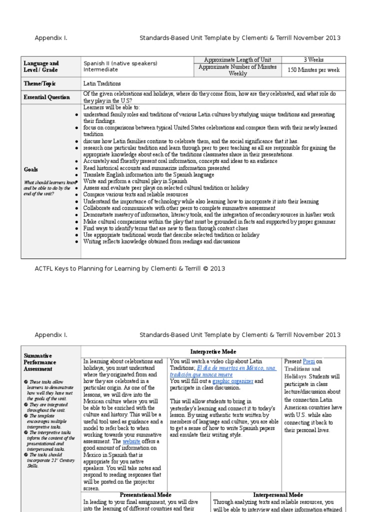 actfl unit plan final 1 | Educational Assessment | Cognitive Science