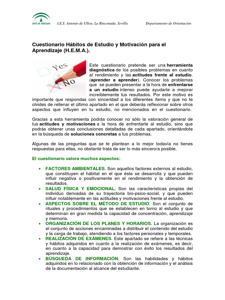 Cuestionario H.E.M.A. para Estudiantes | PDF | Motivación | Motivacional