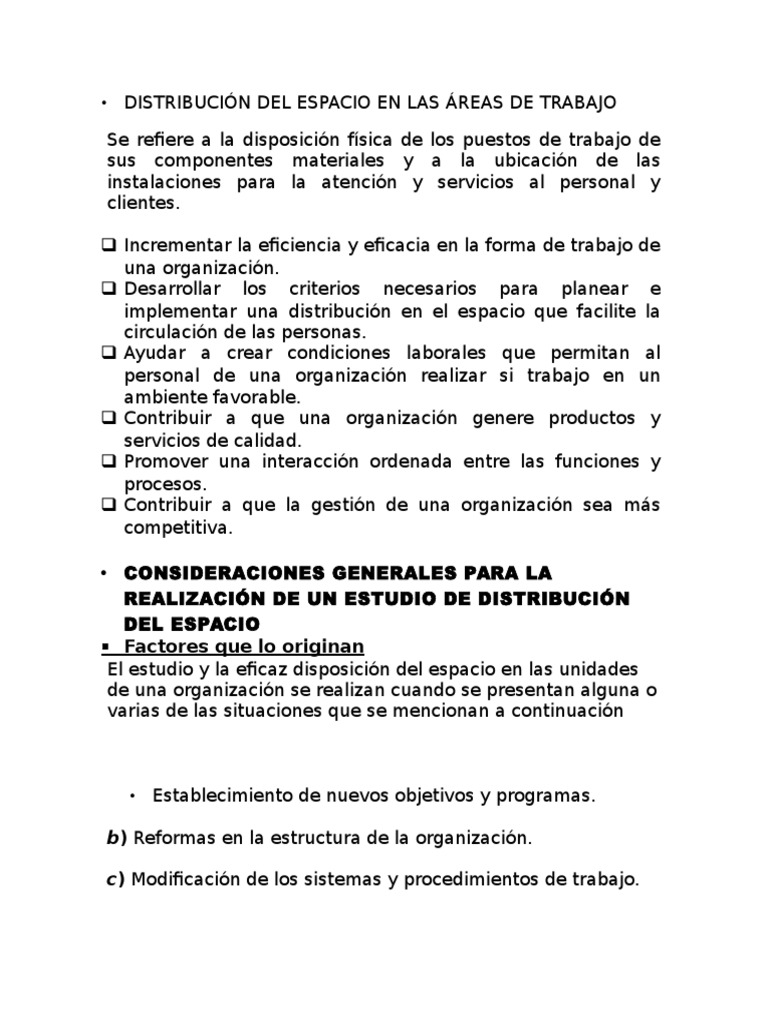 Distribución Del Espacio en Las Áreas de Trabajo