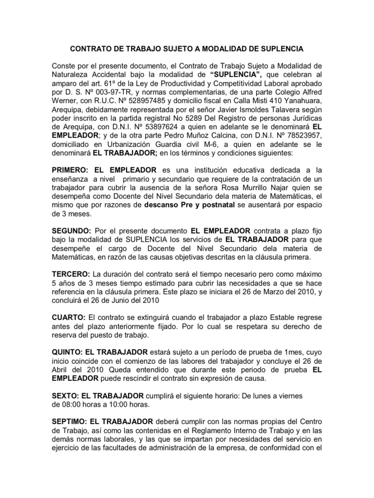 Contrato de Trabajo de Suplencia | PDF
