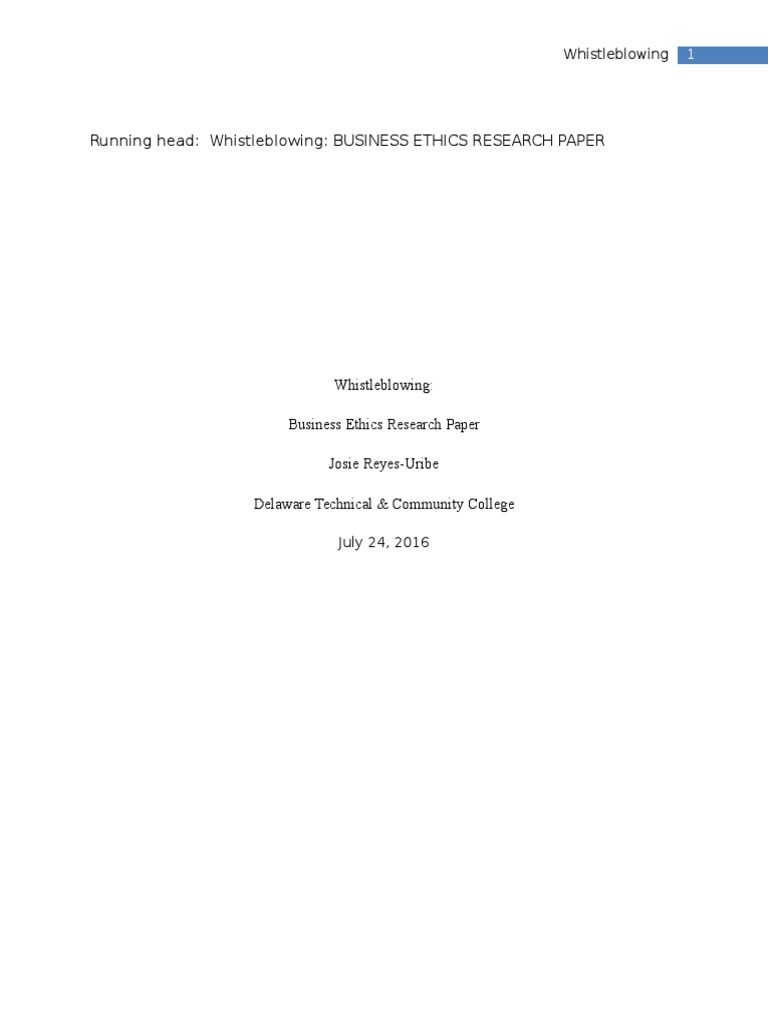 Business Ethics Research Paper PDF Whistleblower Government