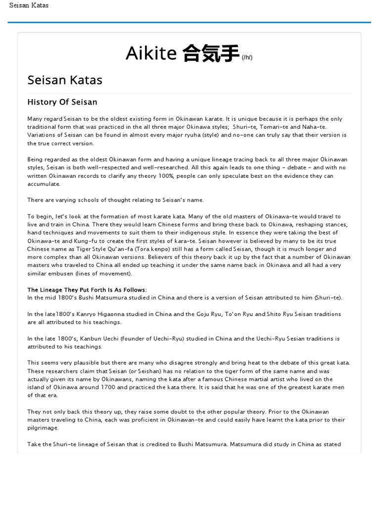 Seisan Katas - The History and Debate Around One of Karate's Oldest ...