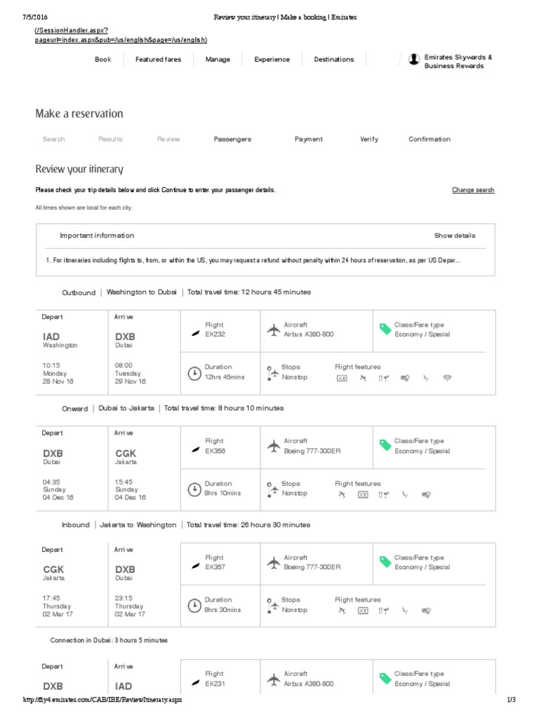 review your itinerary make a booking emirates Emirates (Airline