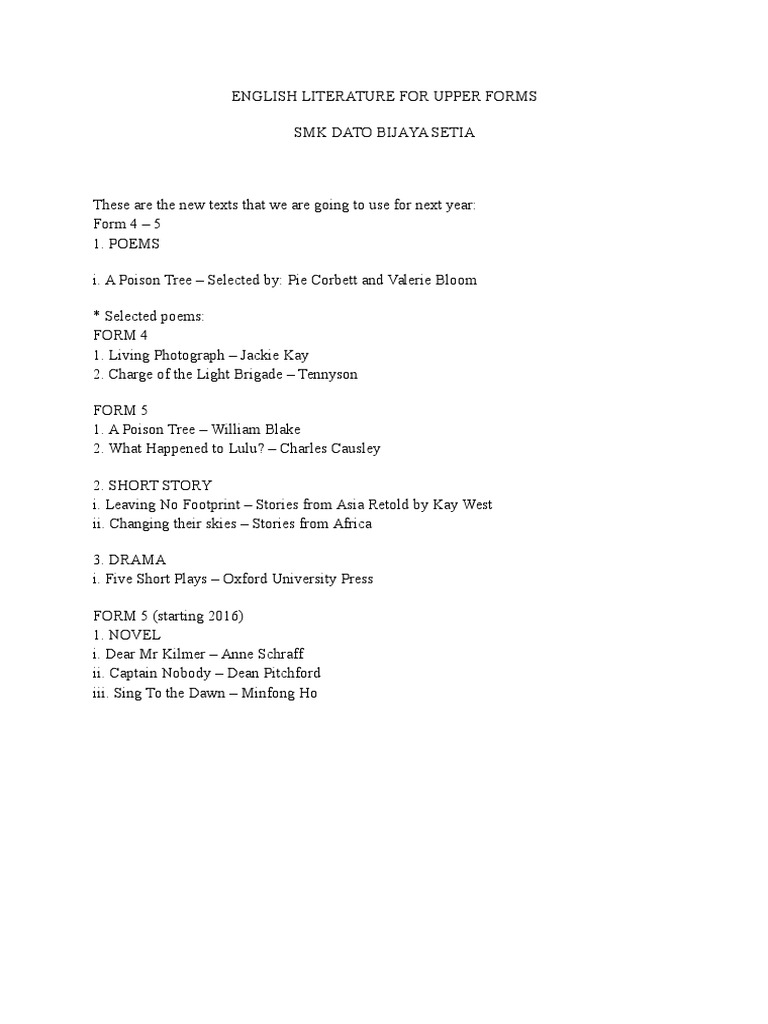 Upper Forms English Literature Texts | PDF | Unrest | Poetry