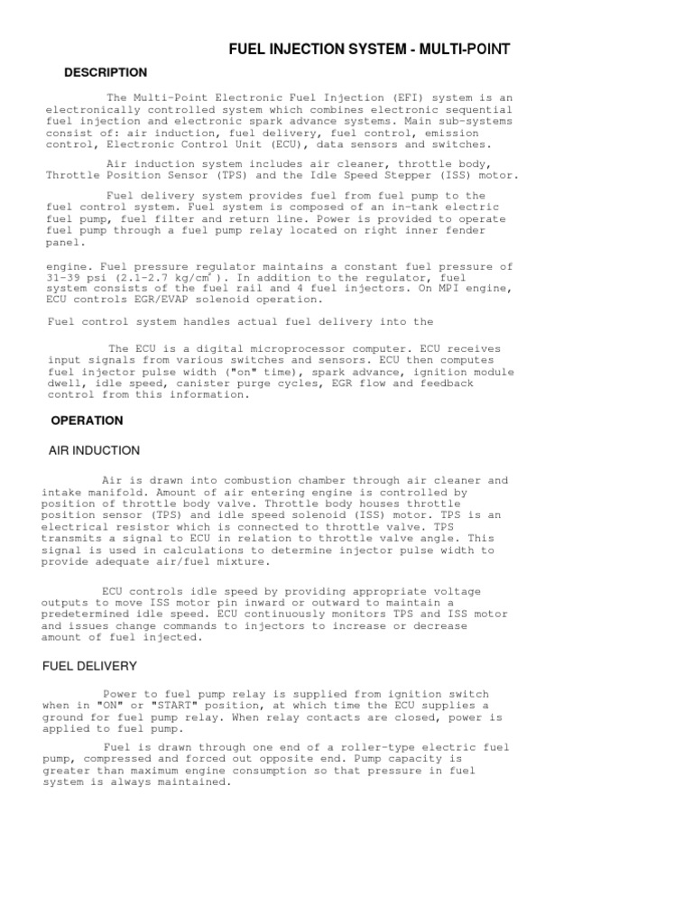 Multi-Point Electronic Fuel Injection System | PDF | Fuel Injection ...