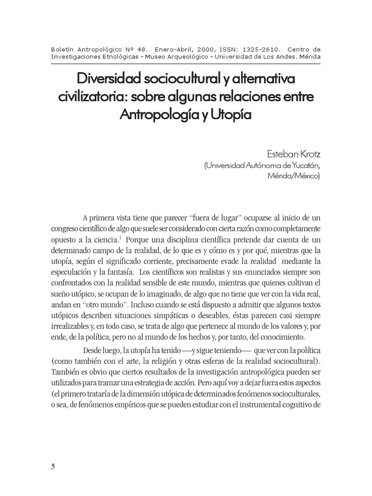 Esteban Krotz PDF Antropología utopía
