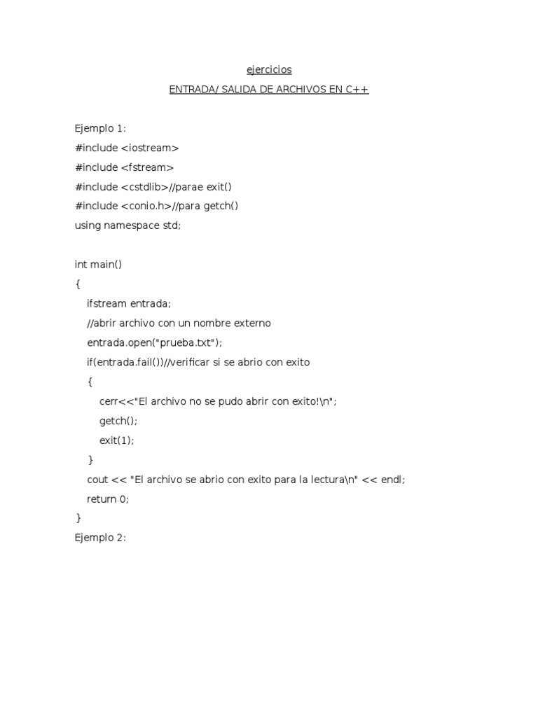 Manejo de Archivos en C++: Ejemplos Prácticos | PDF | C ++ | Archivo de ...