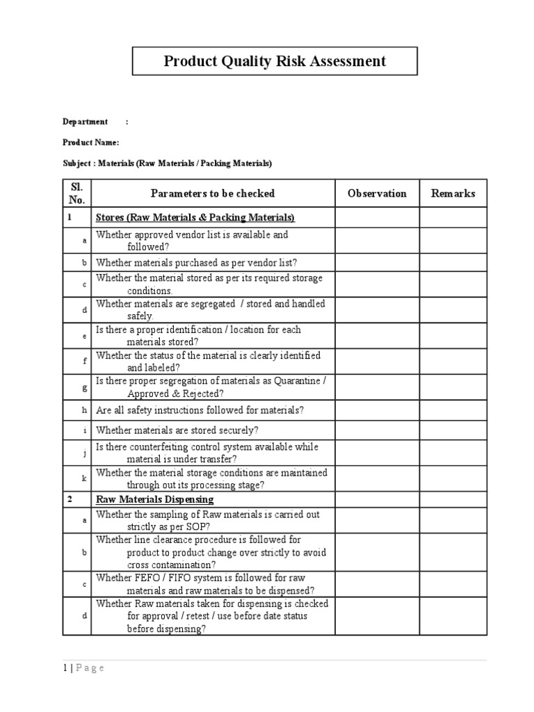 Product Quality Risk Assessment Guide | PDF | Verification And ...