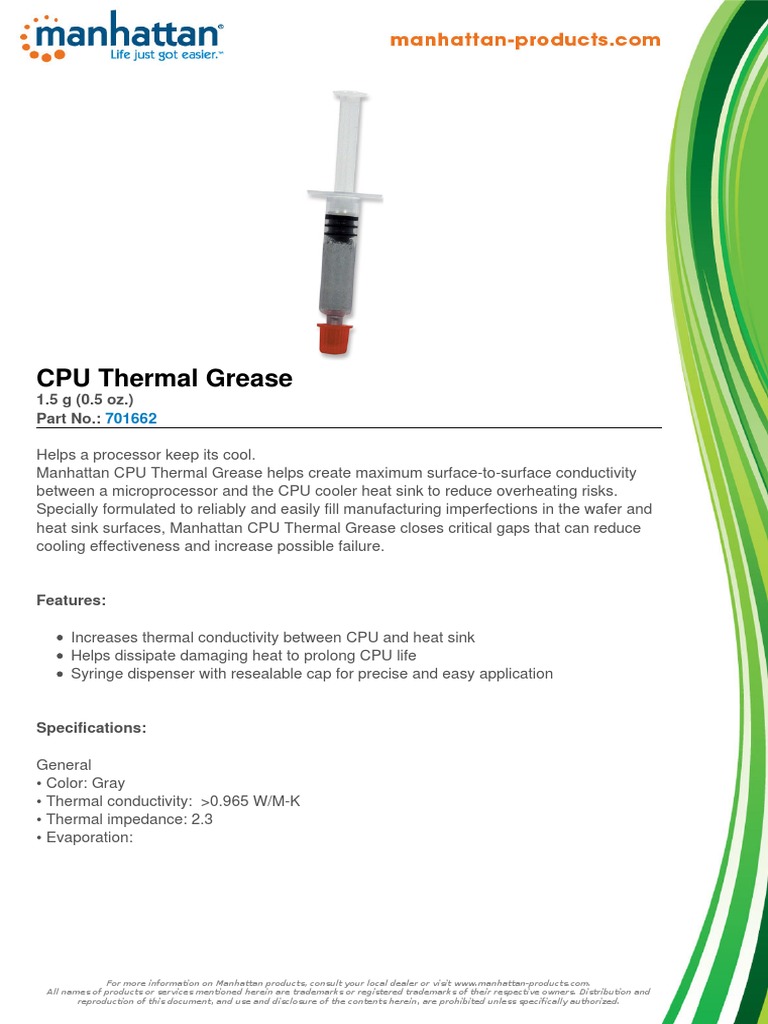 CPU Thermal Grease: 1.5 G (0.5 Oz.) Part No. | PDF | Electrical ...