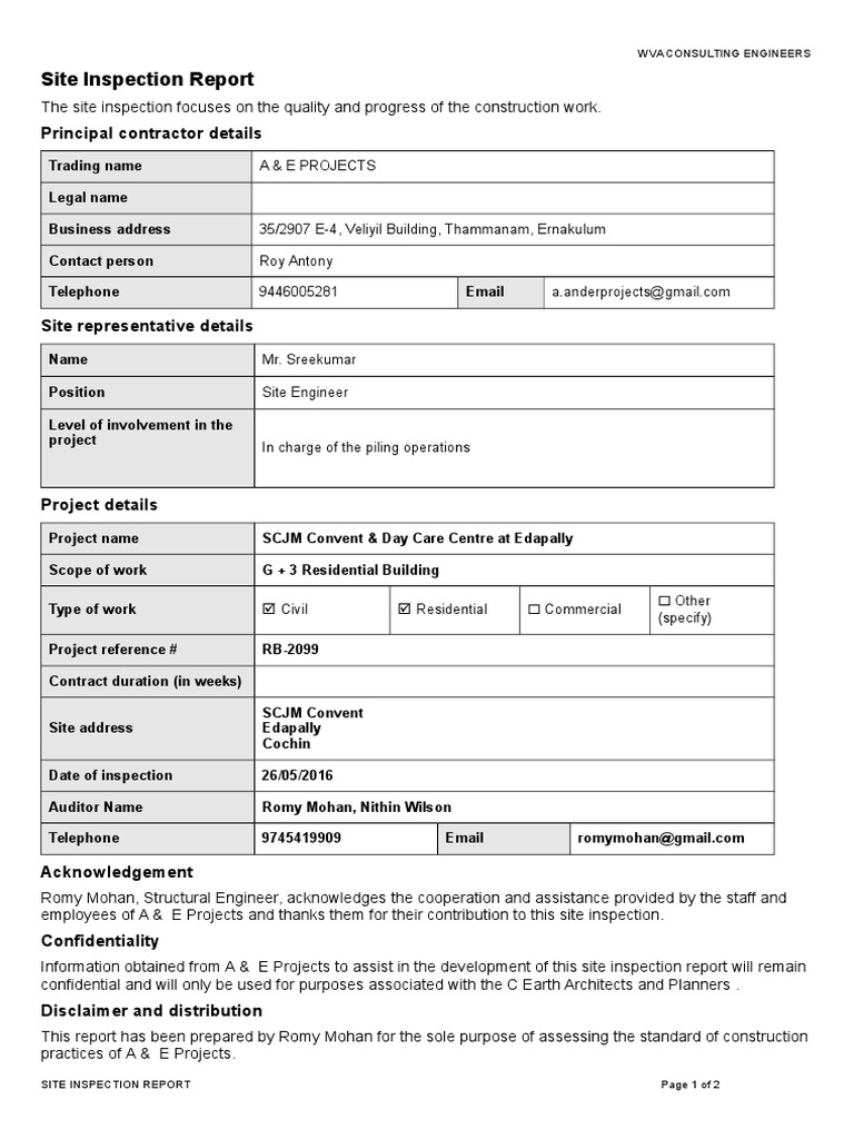 Site Inspection Report Deep Foundation Engineering