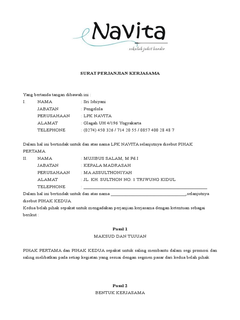 Surat Perjanjian Kerjasama Pdf