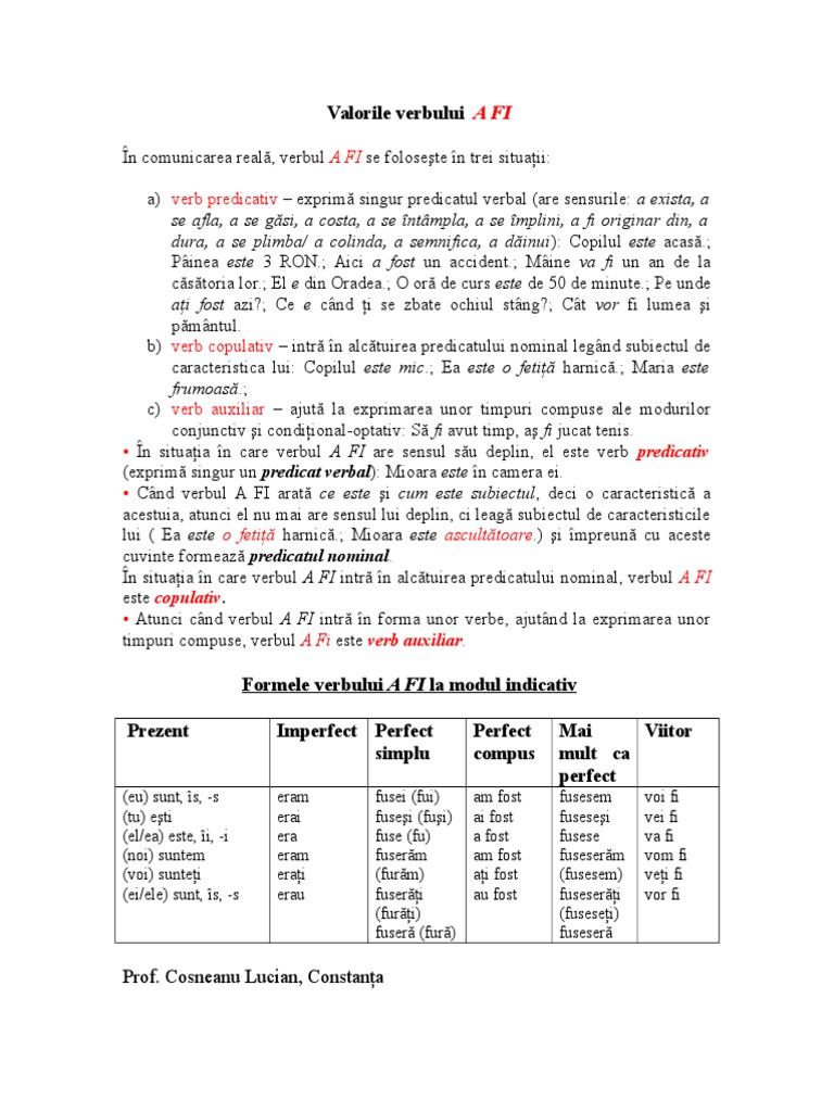Verbul A Fi CL 5 | PDF