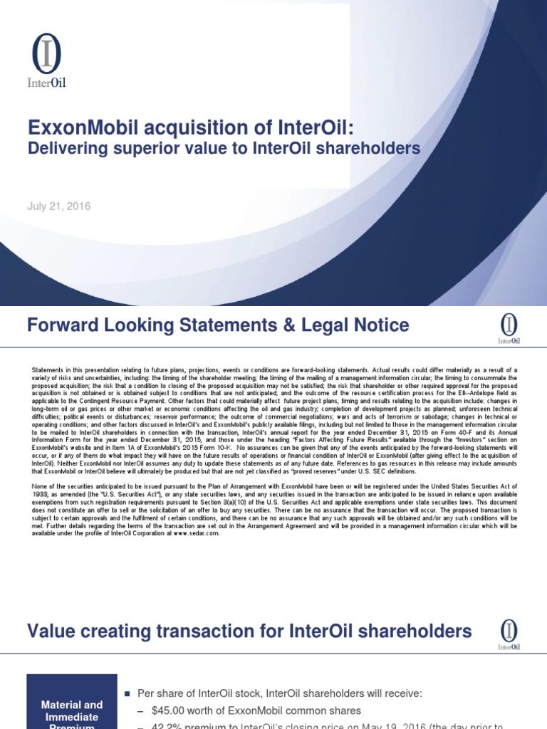 ExxonMobil's Acquisition of InterOil | PDF | Securities Regulation In ...