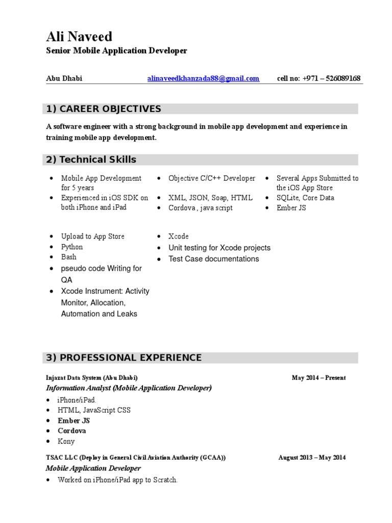Mobile App Developer Resume: Ali Naveed | PDF | Mobile Application ...