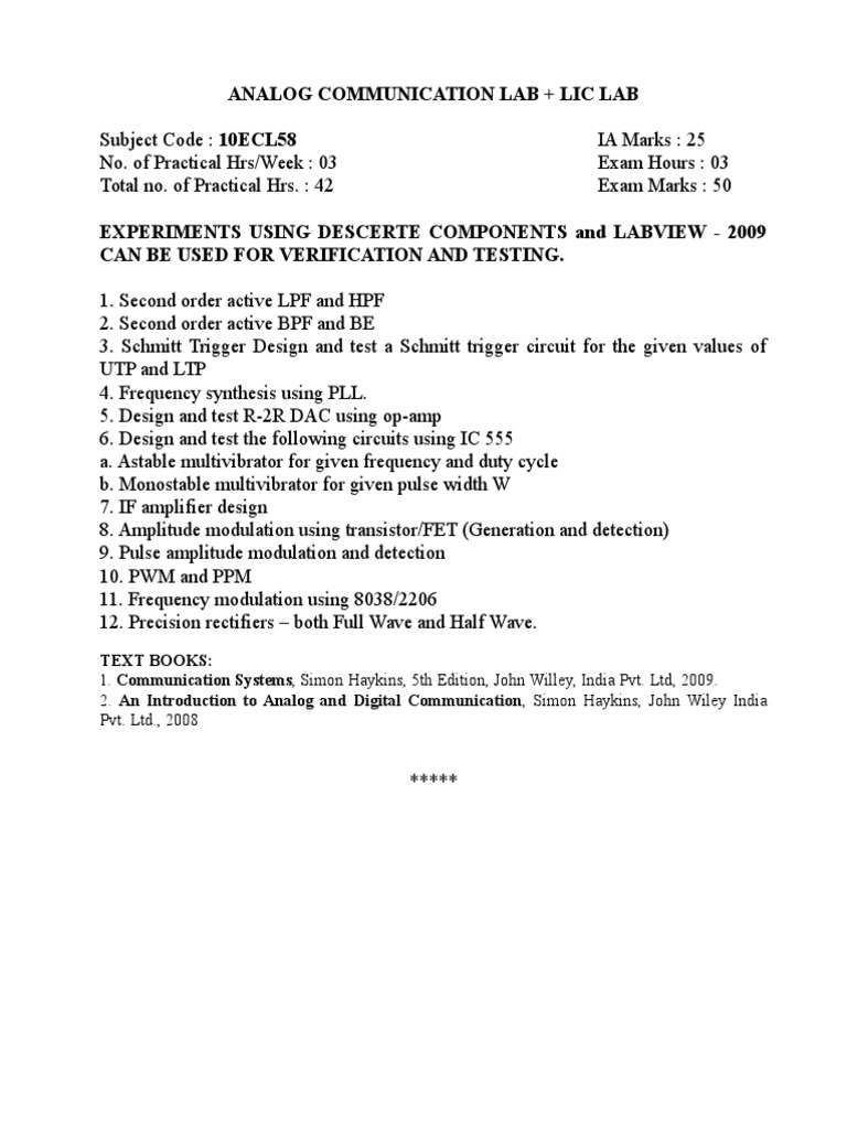 Analog Communication Lab Manual | PDF | Technology & Engineering