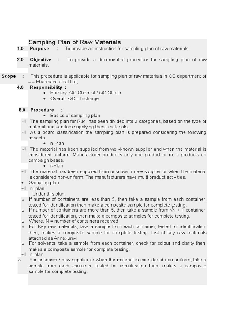 Sampling Plan of Raw Materials | PDF | Business