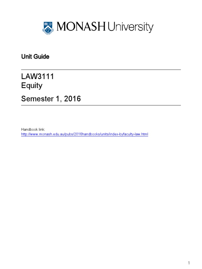 LAW3111 EQUITY Semester 1 2016 Unit Guide PDF Citation Test