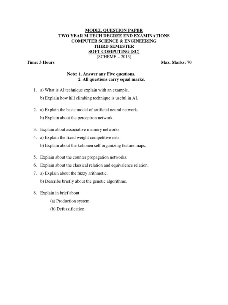 M.Tech Soft Computing Exam Question Paper | PDF