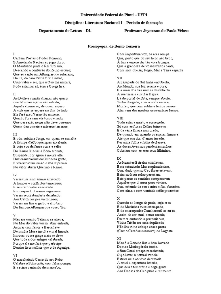 Prosopopeia de Bento Teixeira | PDF | Natureza