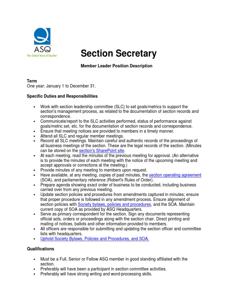 Section Secretary Role Overview | PDF | Business