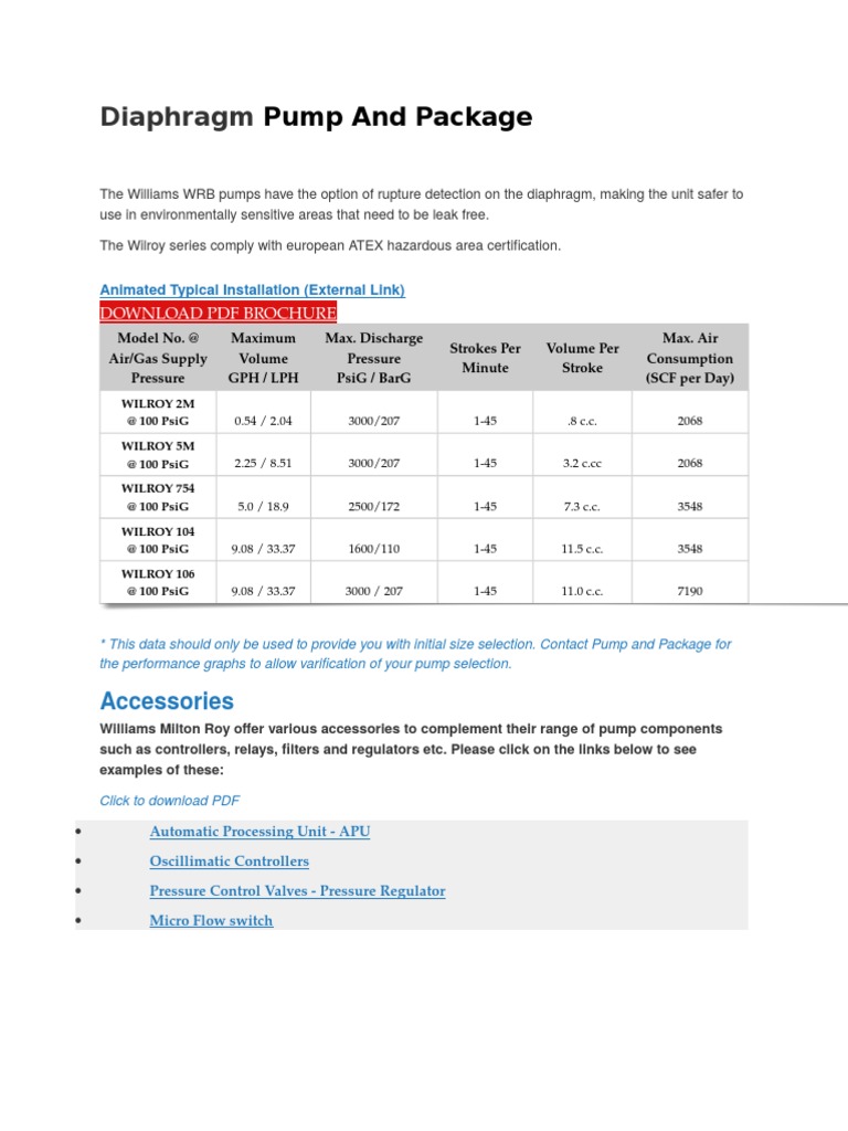 Williams Diaphragm Pump Overview | PDF